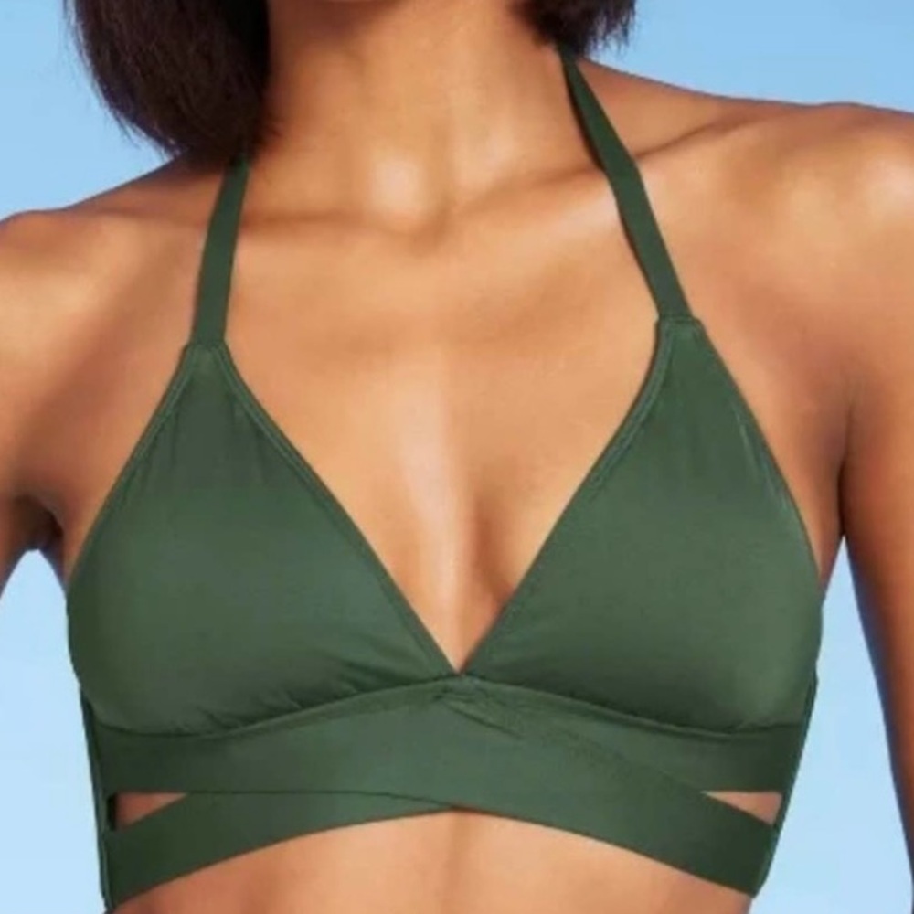 Kona Sol Dark Green Faux Wrap Bikini Top Target